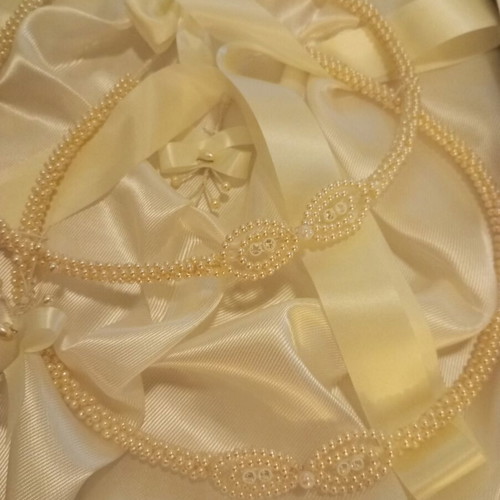 Wedding Stefana new with love knot, Swarovski pearls and boutonnieres