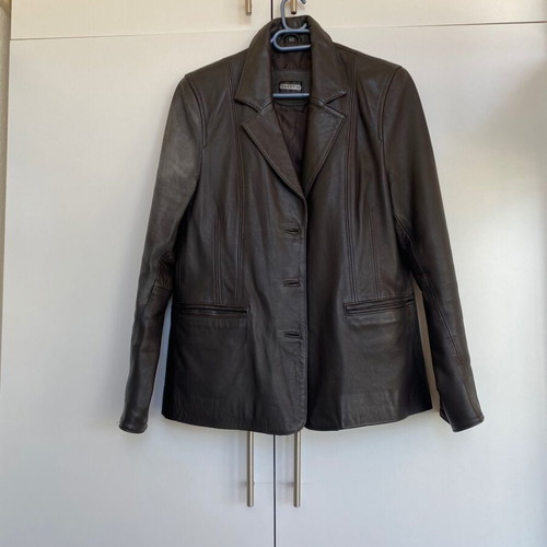 Vintage leather coat, dark brown and black, unisex