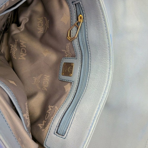 MCM shoulder bag used, leather, turquoise, 35x23 cm