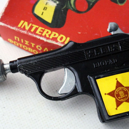 Interpol FBI Biopad toy pistol new, Greek antique