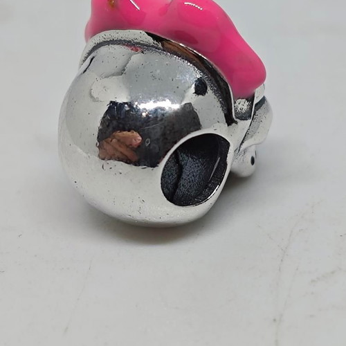 Sugar Skull Charm with Pink Hat and Crystals Silver 925 like new