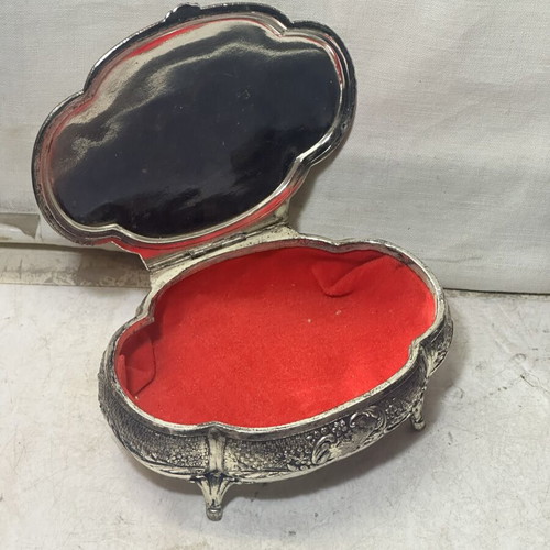 Vintage decorative embossed silver jewelry box used