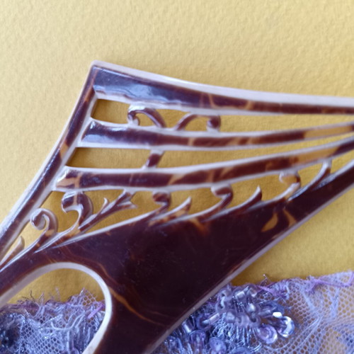 Handmade Hair Fork Tartarooga like new with purple lace case