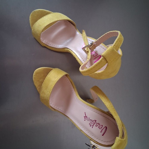 Yellow suede high heel sandals, size 35