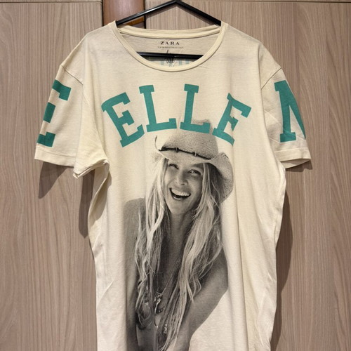 Zara short-sleeved blouse medium, white and turquoise