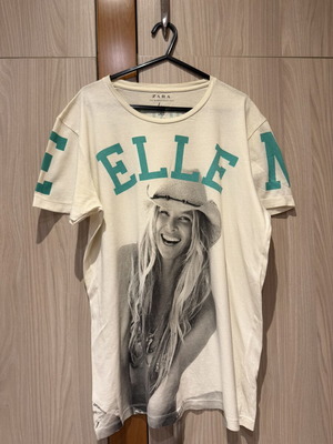 Zara short-sleeved blouse medium, white and turquoise