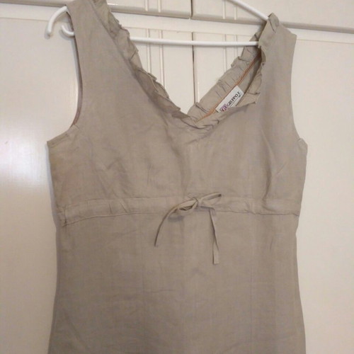 Linen dress used, midi fit, size M, khaki color