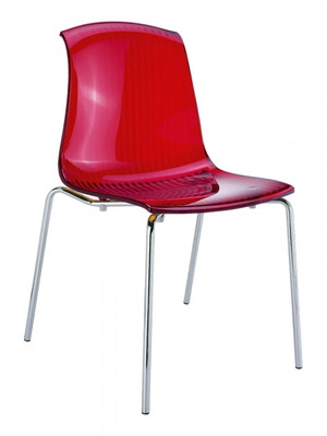 Plexiglass chairs like new, red with metal frame, set of 4