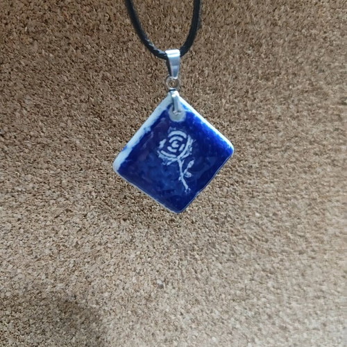 Blue Rose necklace new, handmade from tile