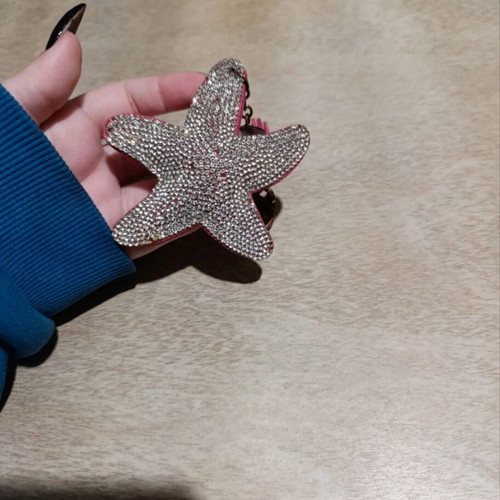 Star keychain with rhinestones used, pink and silver