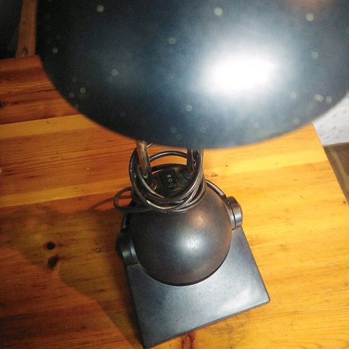 Desk lamp used with 2 light intensities, petrol blue from the 90s