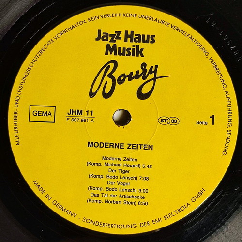 Boury Moderne Zeiten vinyl like new, jazz