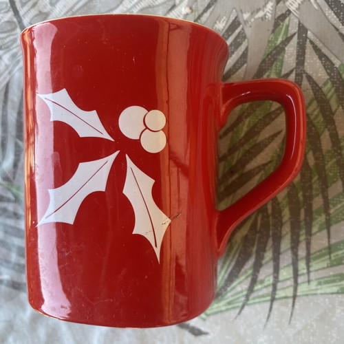 Nescafé vintage red ceramic mug with white Christmas design, like new
