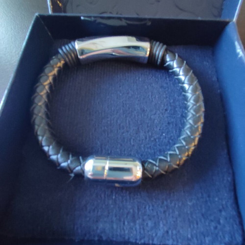 Zippo Steel Bar Braided Leather Men's Bracelet new, black