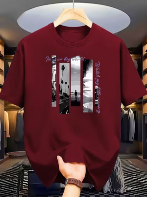 Men's modern t-shirt XL new, deep red with graphic design