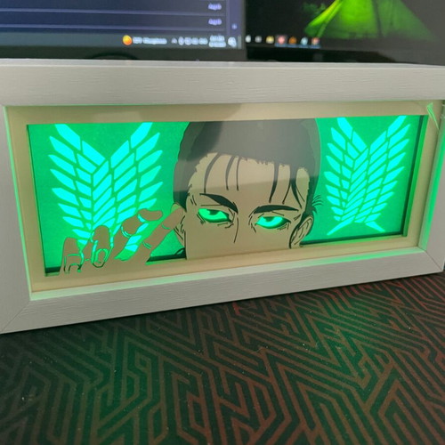 Anime Attack on Titan Eren RGB lamp with remote, wooden frame