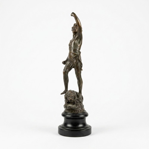 La Force allegorical sculpture by ASCO England, spelter on wooden base