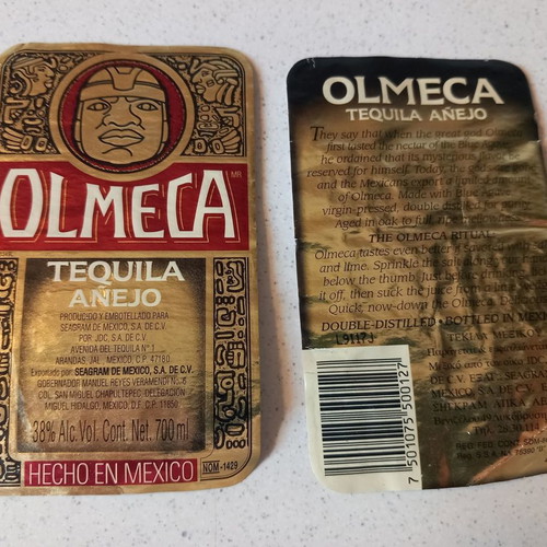 Olmeca Tequila Anejo label used