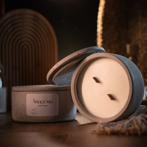 Soy Wax Candle in Handmade Gray Cement Jar 240g