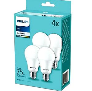 Philips Λάμπες LED για Ντουί E27 και Σχήμα A60 Φυσικό Λευκό 1055 lm (4 τμχ.)