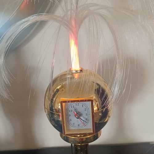 Vintage fiber optic lamp with clock used, space age style