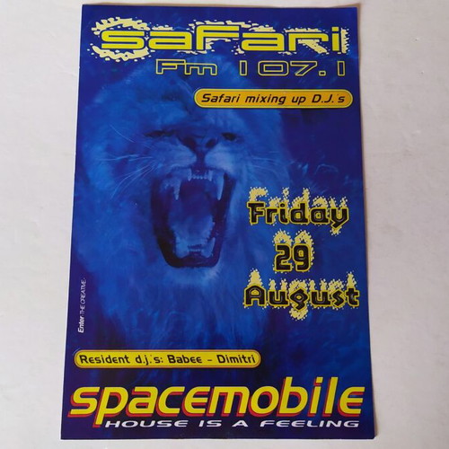 Club Space Mobile flyer used, Safari FM 29/08/1997