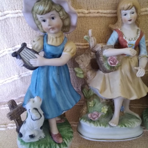 Porcelain figurine dolls used, set of 4, 1970s vintage