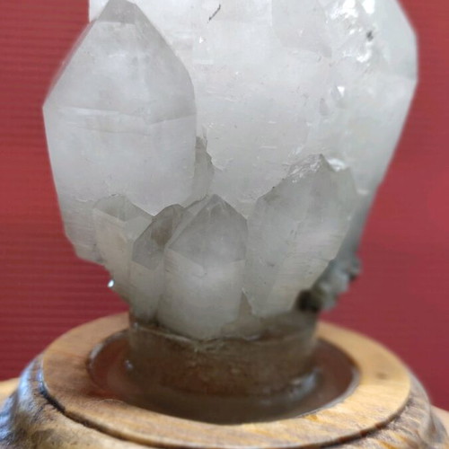 Polydidymos Quartz Crystal in Handmade Antique Wooden Base