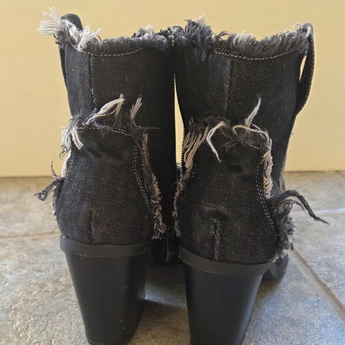 Cowboy boots black denim ankle with zipper, pointed toe, 8cm heel like new