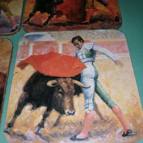 Coaster set with Spanish bullfighting theme like new
