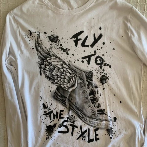 Massimiliano Bini XXL long sleeve T-shirt with winged sneaker print