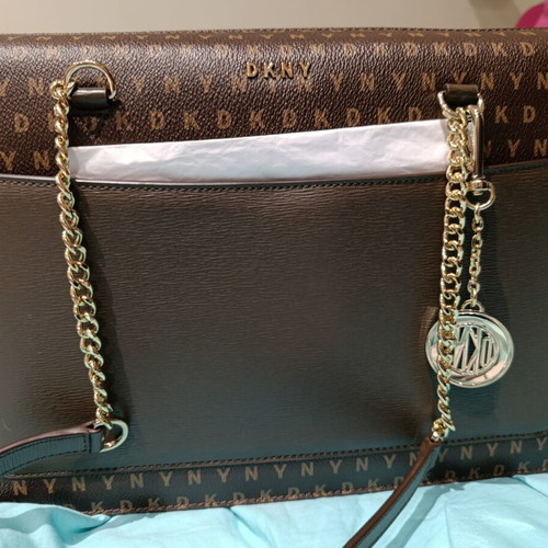 DKNY shoulder bag new, saffiano leather and canvas, brown