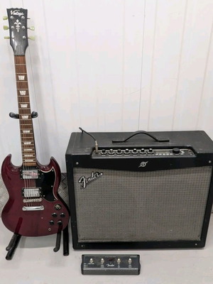 Vintage VS6 SG Style Electric Guitar Set and Fender Mustang IV v.2 Amplifier used
