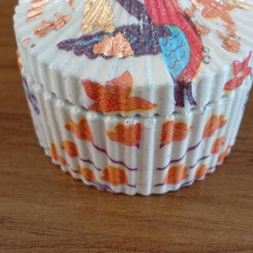 Handmade porcelain jar new with gold leaf and bronze details