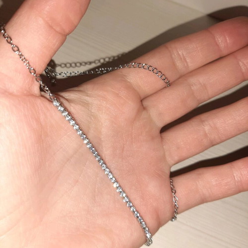 Stainless steel necklace with rhinestones new, silver