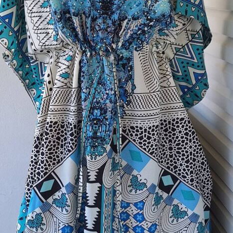 Long Viscose Kaftan with Rhinestones and Batwing Sleeves new