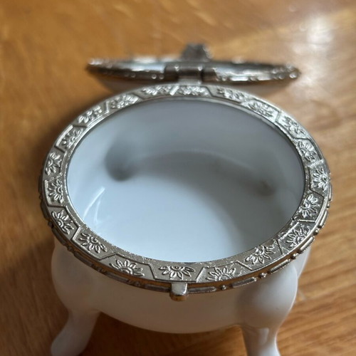 Limoges porcelain box new with silver-plated trim