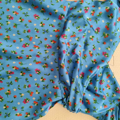 Zara dresses like new, blue satin with fruit print and puff sleeves, blue tie neck, white with lace-up back