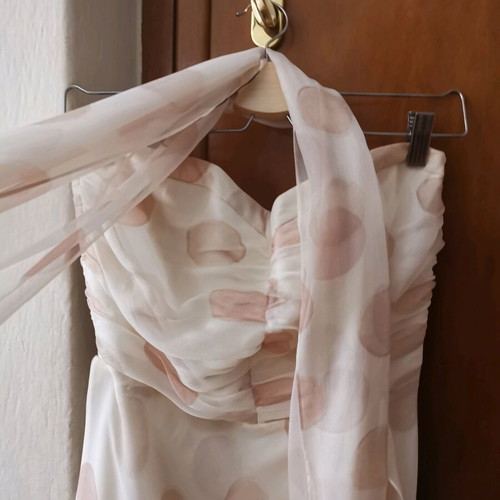 Silk strapless women's dress new, white pink size M