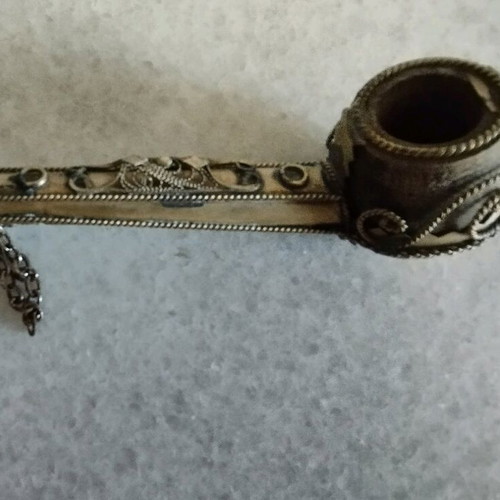 Collectible pipe used, handmade wooden with silver decoration