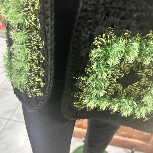Handmade knitted scarf new with granny squares in black and green