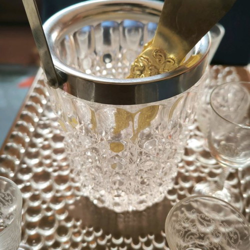 Crystal vintage drink set with tray, glasses and pitcher