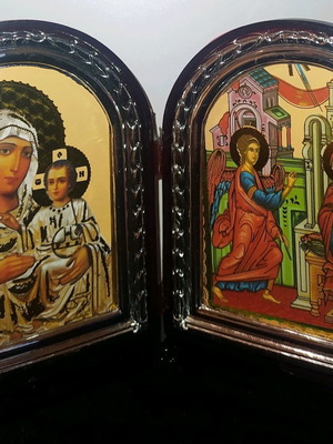 Κορνίζα με εικόνες Ευαγγελισμός, Παναγία και Ιησούς, διαστάσεις 18×11