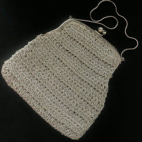 Vintage knitted small evening bag like new, silver