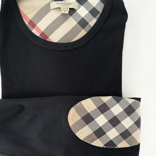 Burberry women's long sleeve top with elbow pattern, black and beige