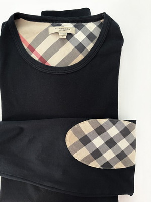 Burberry women's long sleeve top with elbow pattern, black and beige