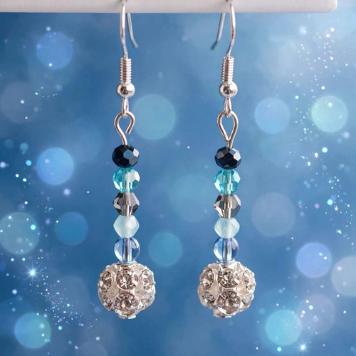 Handmade blue crystal beaded jewelry set, elegant necklace and earrings