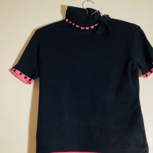 FIDELE Black Knitted Top with Pink Details Size 3 New