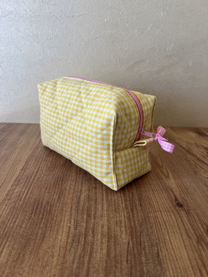 Handmade medium box pouch, pink and yellow