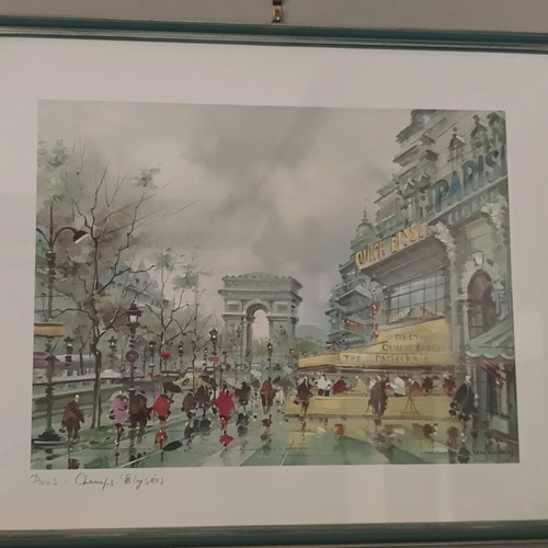 Vintage lithograph Maurice Legendre "Paris, Champs-Élysées" like new